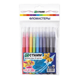 Фломастеры 10 цветов Стамм "Веселые игрушки" смываемые, линия письма 400 м в пакете