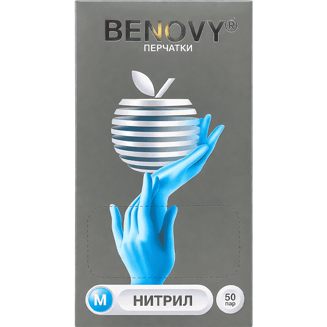 Перчатки нитриловые ГОЛУБЫЕ BENOVY медицинские (100 шт.упак), M