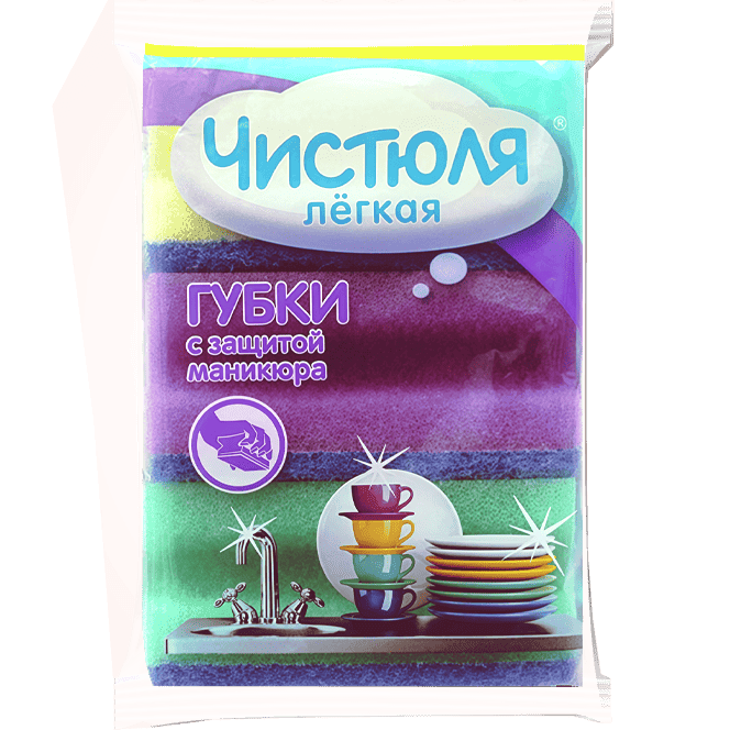 Губка для посуды "Чистюля" 3L Легкая, профильная (3 шт.упак) 85*64*42 мм с защитой маникюра Губка для посуды "Чистюля" 3L Легкая, профильная (3 шт.упак) 85*64*42 мм с защитой маникюра