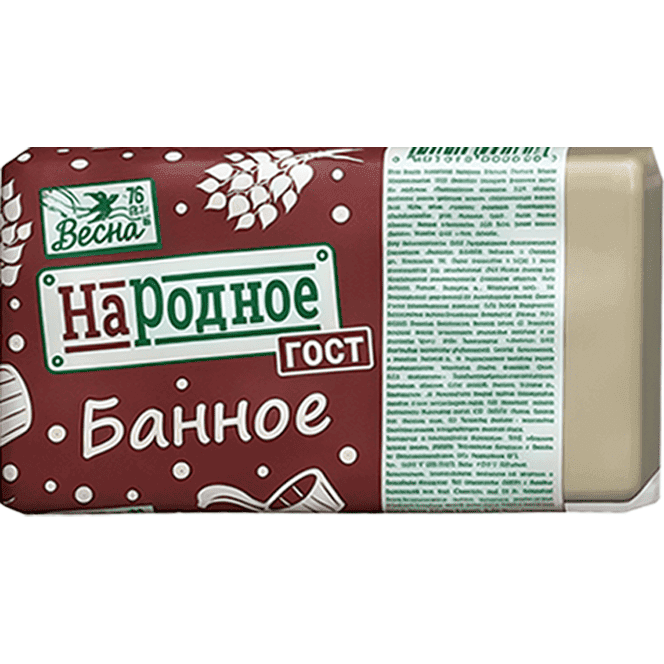 Мыло кусковое 140 г туалетное "Народное" ГОСТ в пленке Весна, Банное Мыло кусковое 140 г туалетное "Народное" ГОСТ в пленке Весна, Банное
