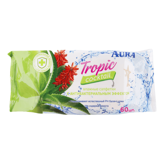 Салфетка влажная 60 шт. "AURA" Тропический коктейль (60 салф.шт) Салфетка влажная 60 шт. "AURA" Тропический коктейль (60 салф.шт)