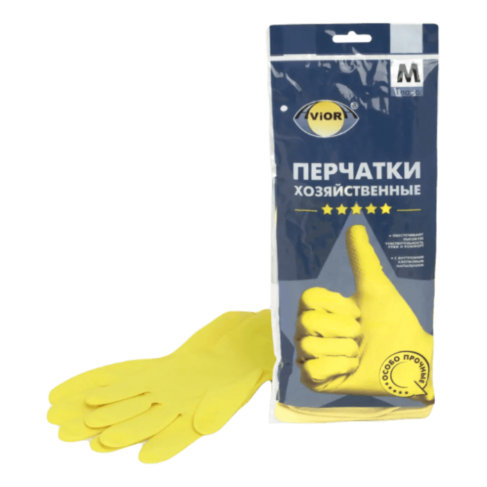 Перчатки латексные хозяйственные 5 звезд 51-60г AVIORA, M Перчатки латексные хозяйственные 5 звезд 51-60г AVIORA, M