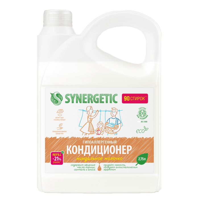 Кондиционер-ополаскиватель для белья 2,75 л SYNERGETIC Миндальное молочко Кондиционер-ополаскиватель для белья 2,75 л SYNERGETIC Миндальное молочко