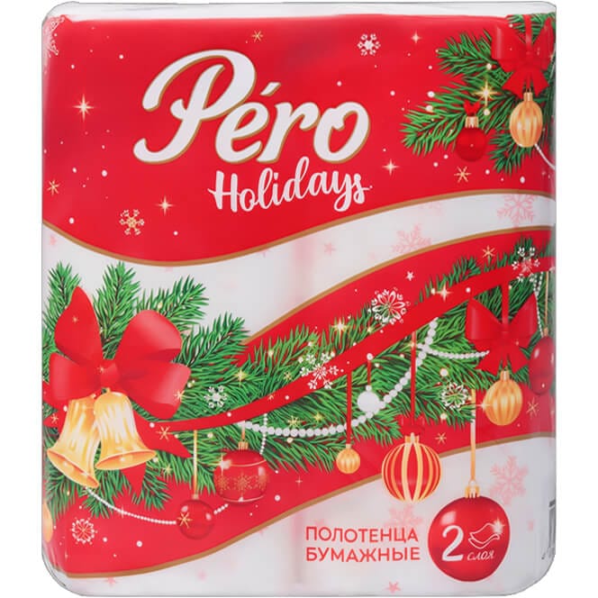 Полотенце бумажное НГ 2-х/двухслойное "Pero Holidays" Белое (2 рул.упак) Полотенце бумажное НГ 2-х/двухслойное "Pero Holidays" Белое (2 рул.упак)