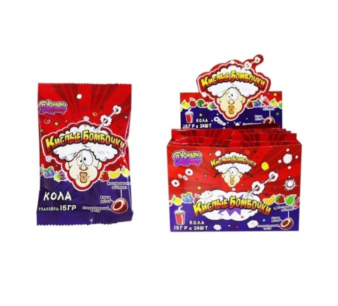Карамель Кислые Бомбочки 15г (24 шт.упак) КМ, Кола Карамель Кислые Бомбочки 15г (24 шт.упак) КМ, Кола