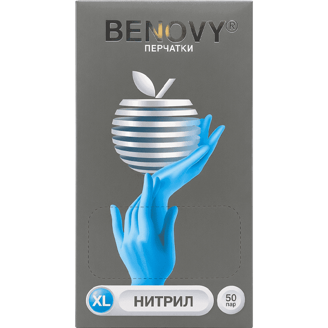 Перчатки нитриловые ГОЛУБЫЕ BENOVY медицинские (100 шт.упак), XL Перчатки нитриловые ГОЛУБЫЕ BENOVY медицинские (100 шт.упак), XL